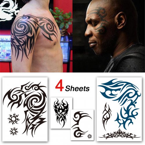 Leoars Large Shoulder Temporary Tattoo Stickers, Waterproof Tribal Totem Tattoos, Big Fake Tattoos Paper Body Face Makeup for Men Guys, 4-Sheet