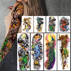 Leoars 4 Sheets Large Temporary Tattoos Sleeve Full Arm Tattoo Sticker and 4-Sheet Half Arm Fake Tattoos Nights Nightmare Before Christmas Fish Peacock Dragon Patter Tattoos Sleeve Body Art Makeup