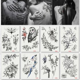 Leoars 8 Sheets Temporary Floral Tattoos Sexy Body Tattoo Sticker for Girl Women Makeup Waterproof Large Temporary Tattoos Flower Paper Fake Tattoo