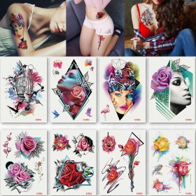 Leoars 8 Sheets Large Rose Temporary Tattoo Waterproof Sexy Bright Tattoo Sticker for Women Body Art Makeup Temporary Floral Tattoos Fake Tattoo