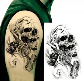 Big Size Skull Gun Temporary Tattoos Body Art Tattoo Sticker Fake Tattoo Cool