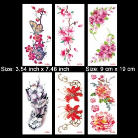 Leoars 6 Sheets Large Temporary Tattoos Flower Paper Sexy Body Tattoo Sticker for Women & Girl Fake Tattoo (Lily, Peach, Plum, Peony)